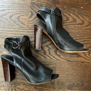 Coach Lafayette Black Leather Peep-Toe Boots